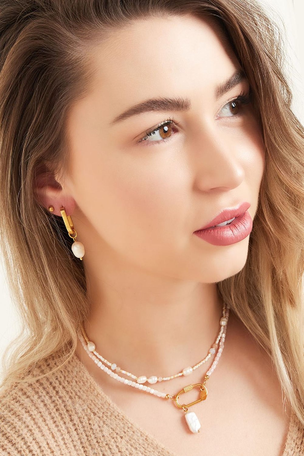 Colorful necklace with oval closure Green Stainless Steel h5Picture2